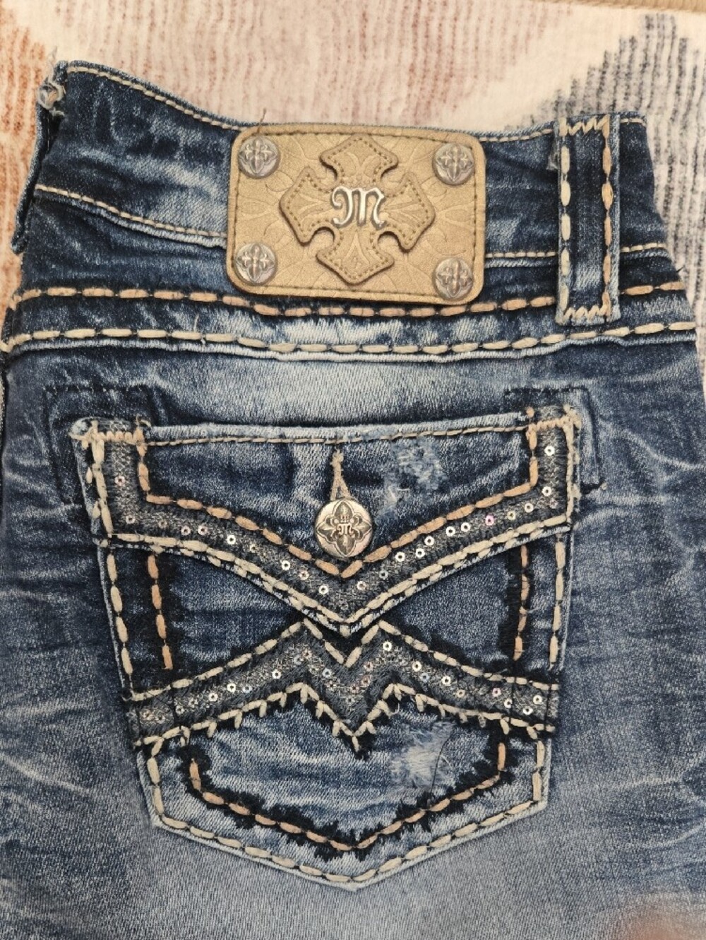 Miss Me Light Blue Embellished Back Pocket Flare Jeans